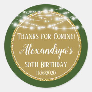 Sticker Rond Mercis verts d'anniversaire d'or des prochaines