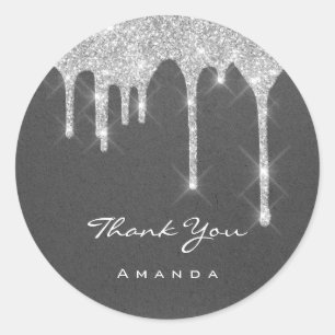 Sticker Rond MerciSweet 16e Mariage Fiançailles Gris Kraft Drip