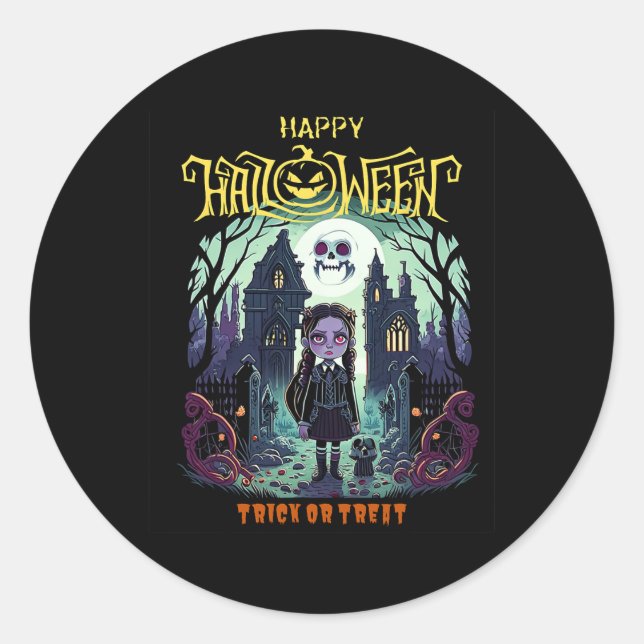 Sticker Rond Mercredi Costume Halloween Pour Enfants Et Pa (Devant)
