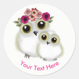 Sticker Rond Mère Bébé Cute Owl Rose Blanc Personnalisé