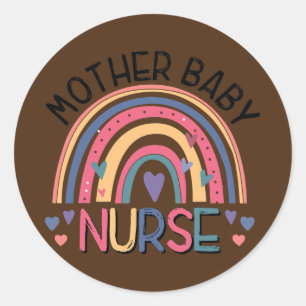 Sticker Rond Mère Bébé Infirmière Arc-en-ciel Postpartum Infirm