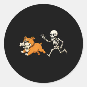 Sticker Rond Mère de chien drôle de Bulldog squelette Halloween