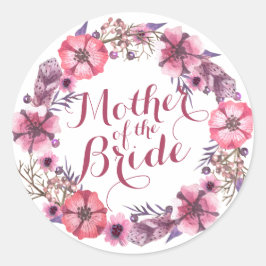 Sticker Rond Mère de l'Autocollant Mariage rose de mariée