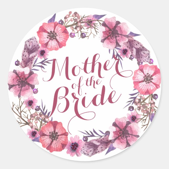 Sticker Rond Mère de l'Autocollant Mariage rose de mariée (Devant)