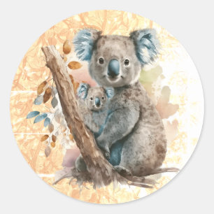 Sticker Rond Mère et bébé Ours Koala