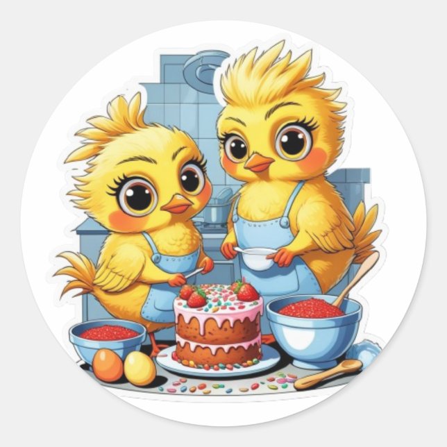 Sticker Rond Mère et fille dans la cuisine (Devant)