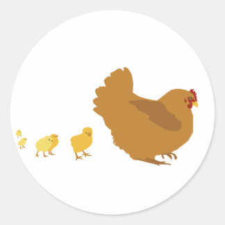 Sticker Rond Mère Hen et poules