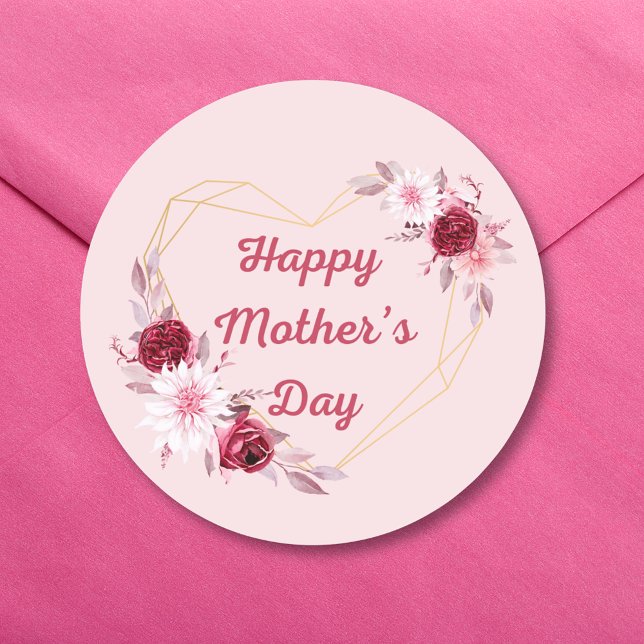 Sticker Rond mère heureuse jour rouge or floral rose (Créateur téléchargé)