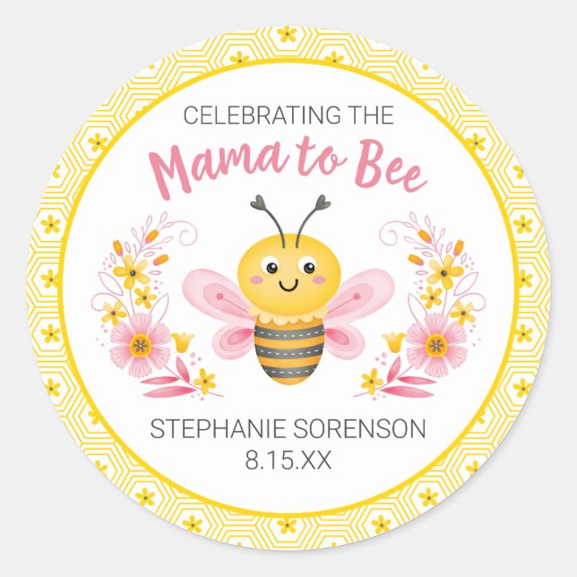 Sticker Rond Mère jaune mignonne à être Baby shower classique r (Devant)