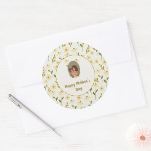 Sticker Rond Mère mignonne & Enfant Illustration Fête des Mères