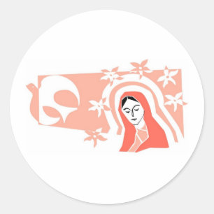 Sticker Rond Mère Stylisée Marie avec colombe