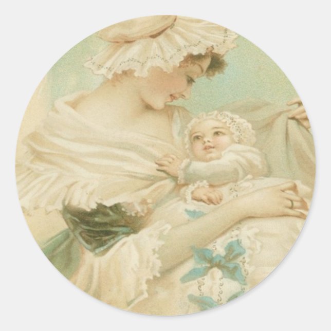Sticker Rond Mère victorienne détenant la carte de fête des mèr (Devant)