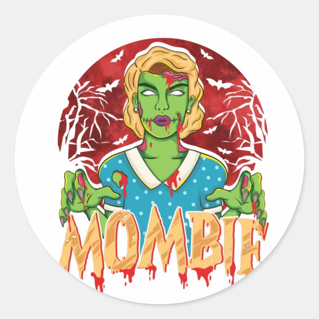 Sticker Rond Mère Zombie Halloween Maman Maman Maman Mombie (Devant)