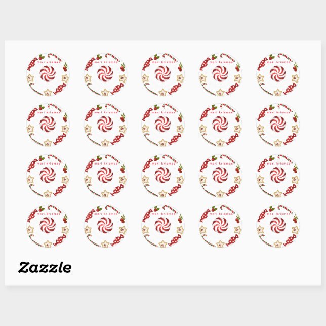 Sticker Rond meri krismas (Feuille)
