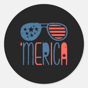 Sticker Rond Merica American Flag Aviators Toddler 4 juillet Wh