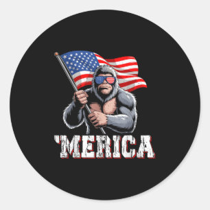 Sticker Rond Merica Bigfoot drapeau américain Sasquatch patriot