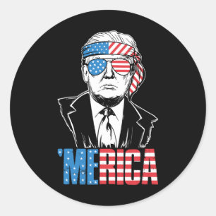 Sticker Rond Merica Trump 4 juillet heureux Trump Drapeau améri