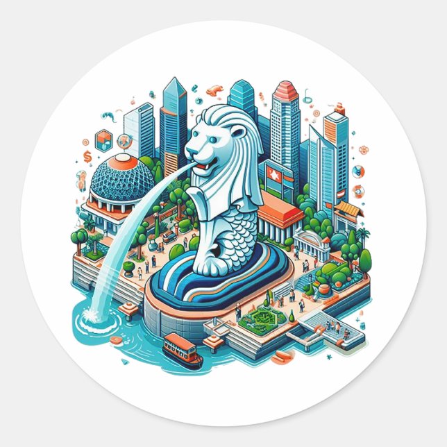 Sticker Rond Merlion de jardin de Singapour (Devant)