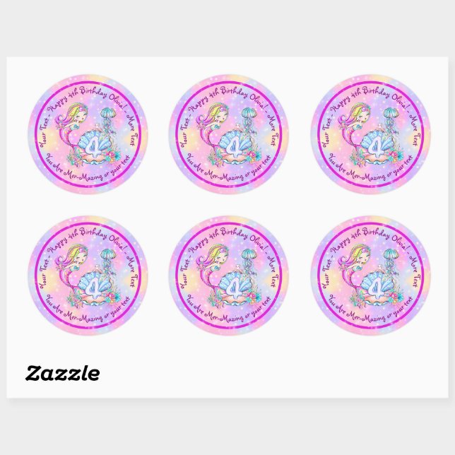 Sticker Rond Mermaid 4e anniversaire Modifier Modifier Modifier (Feuille)