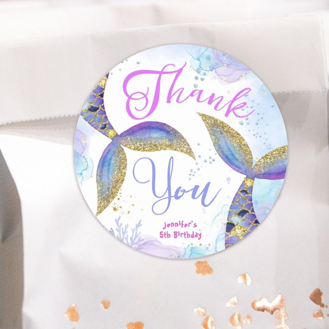 Sticker Rond Mermaid 5e anniversaire filles Blue Gold (Créateur téléchargé)