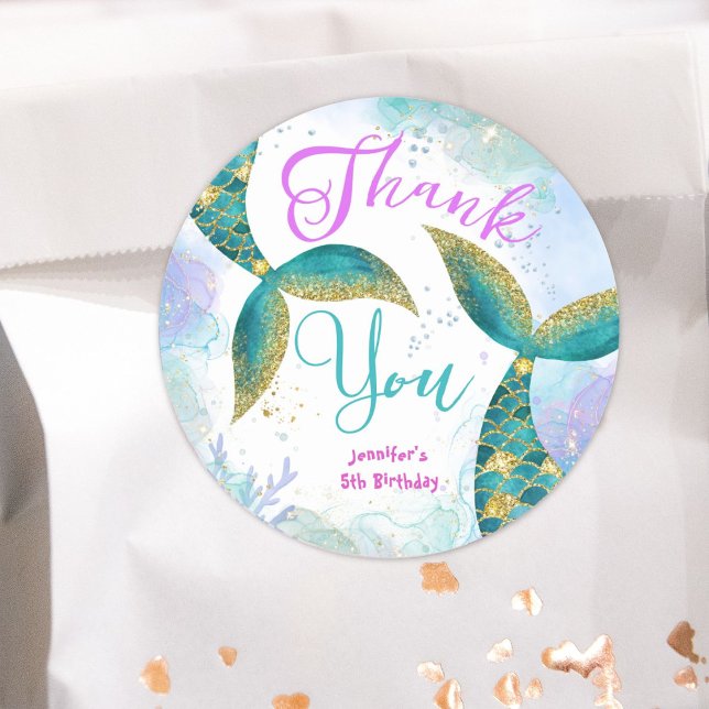 Sticker Rond Mermaid 5e anniversaire filles violet Turquoise (Créateur téléchargé)