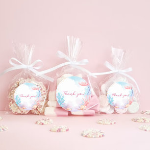 Sticker Rond Mermaid Girl Anniversaire Merci de fête