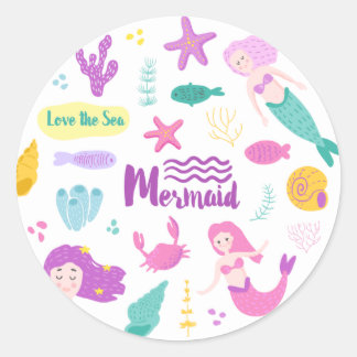 Sticker Rond Mermaid Love the Sea Round