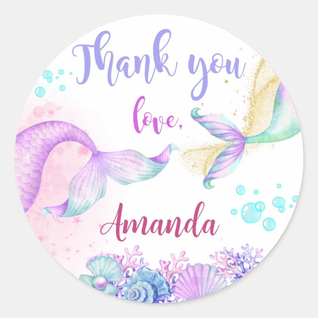 Sticker Rond Mermaid Merci fête d'anniversaire (Devant)