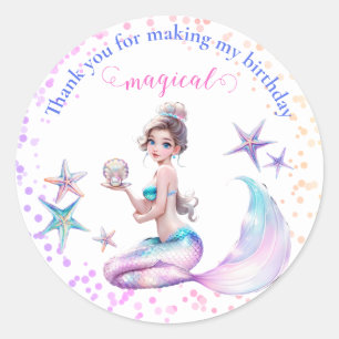 Sticker Rond Mermaid Princesse Sous La Mer Anniversaire Faveur