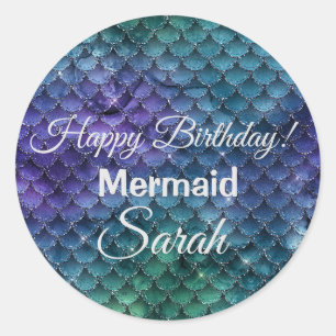 Sticker Rond Mermaid scales bleu et mauve