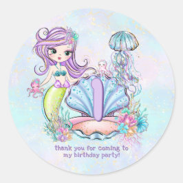 Sticker Rond Mermaid Sea Life | Fête d'anniversaire avec âge pe