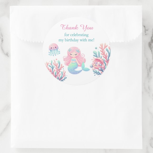 Sticker Rond Mermaid Tail Teal Pink Girly Birthday (Sac)