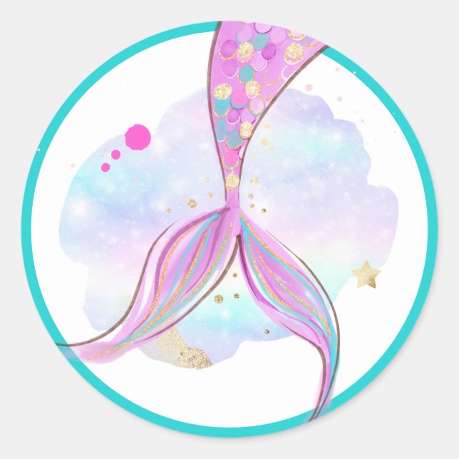 Sticker Rond Mermaid Whimsical Sous La Fête D'Anniversaire De L (Devant)