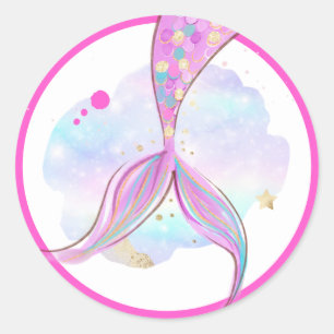 Sticker Rond Mermaid Whimsical Sous La Fête D'Anniversaire De L
