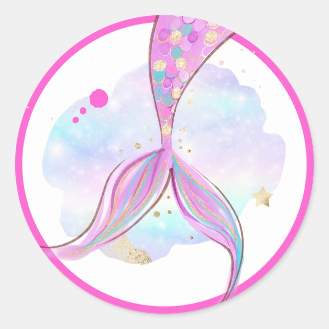 Sticker Rond Mermaid Whimsical Sous La Fête D'Anniversaire De L (Devant)