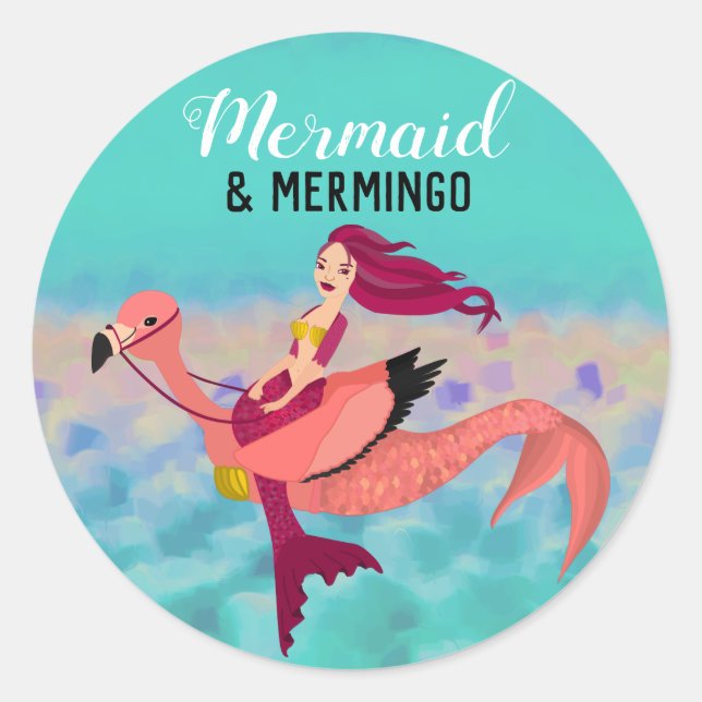 Sticker Rond Mermingo blanc mou et sirène rose (Devant)