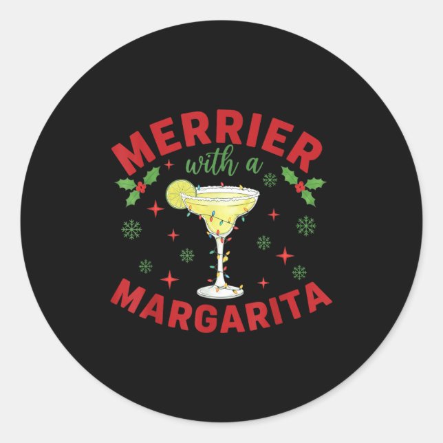 Sticker Rond Merrier With A Margarita Christmas  (Devant)