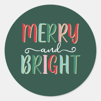 Sticker Rond MERRY AND BRIGHT Festive Christmas Holiday