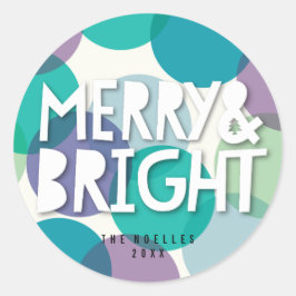Sticker Rond Merry & Bright Turquoise Violet Confettis Points N