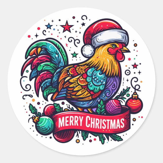 Sticker Rond Merry Chickenmas (Devant)
