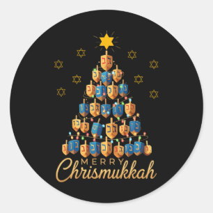 Sticker Rond Merry Chrismukkah Happy Chanukkah Dreidel Christma