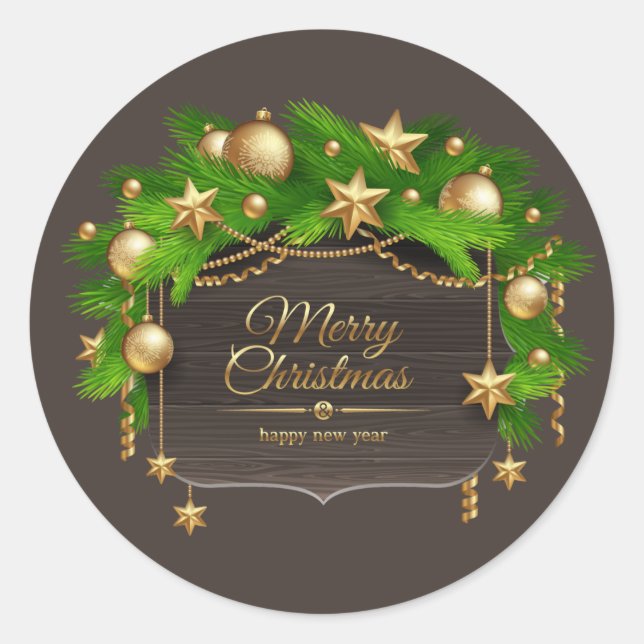 Sticker Rond Merry Christmas Botanical Design (Devant)