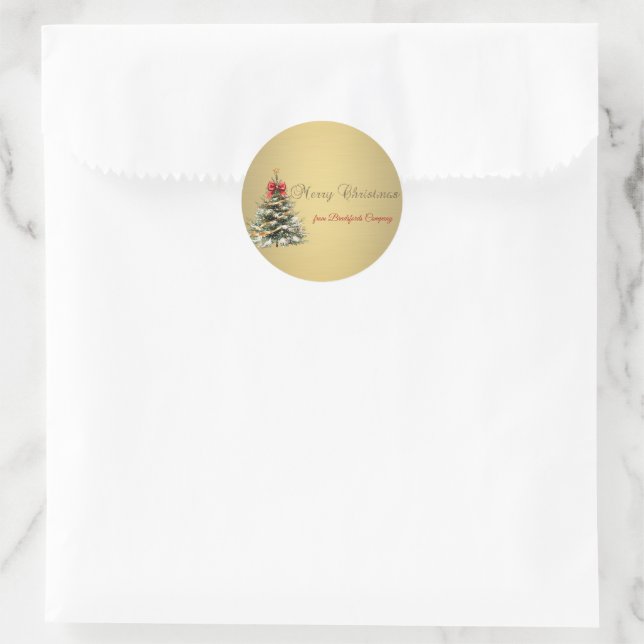 Sticker Rond Merry Christmas,Christmas Tree,Gold (Sac)
