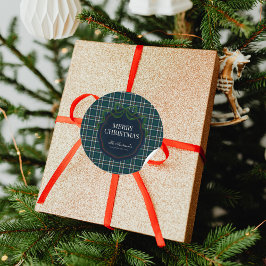 Sticker Rond Merry Christmas Classic Preppy Tartan Plaid