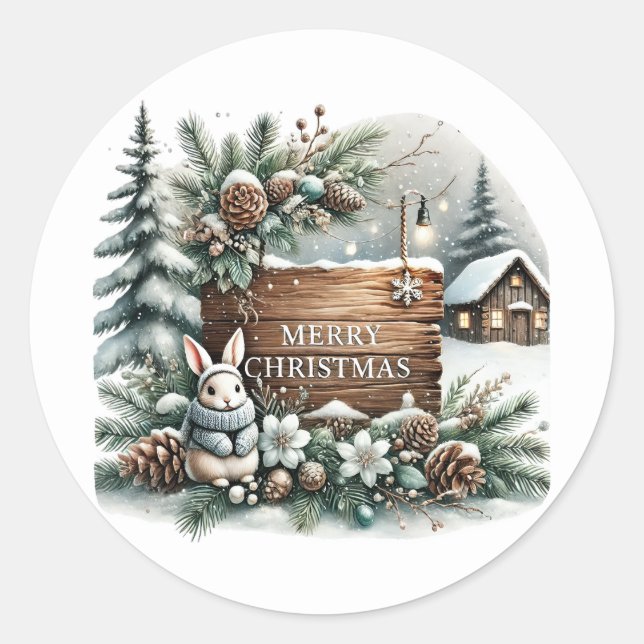 Sticker Rond Merry Christmas Country home  (Devant)