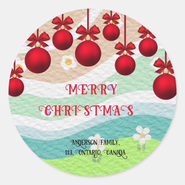 STICKER ROND MERRY CHRISTMAS ÉLÉGANT CHIC RETOUR ADRESSE FANCY (Devant)