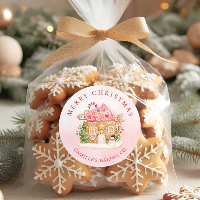Sticker Rond Merry Christmas Gingerbread House Holiday (Merry Christmas Cookie Gift Round Sticker)