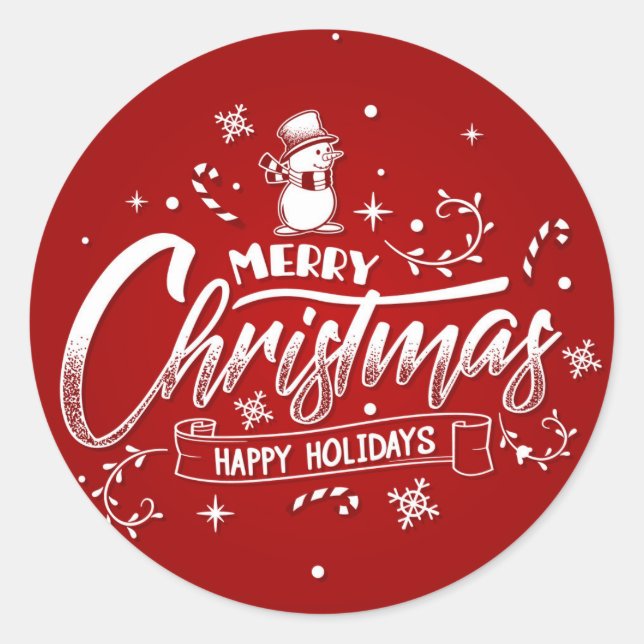 Sticker Rond Merry Christmas - Happy Holidays (Devant)