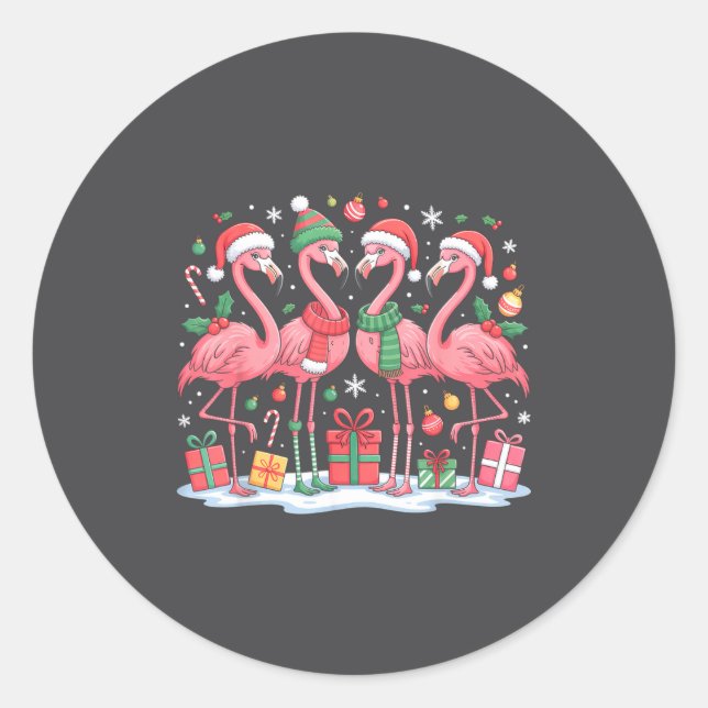 Sticker Rond Merry Christmas Hat Santa Flamingo Light Christmas (Devant)