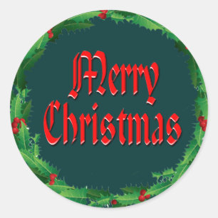 Sticker Rond MERRY CHRISTMAS & HOLLY par SHARON SHARPE